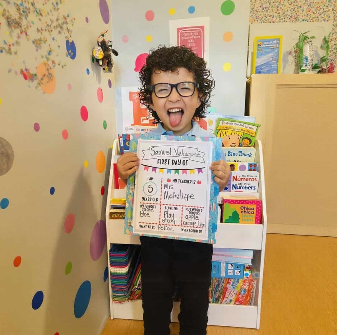 Child enjoying a first-day-of-school moment at Sweet Angels Daycare & Preschool Center